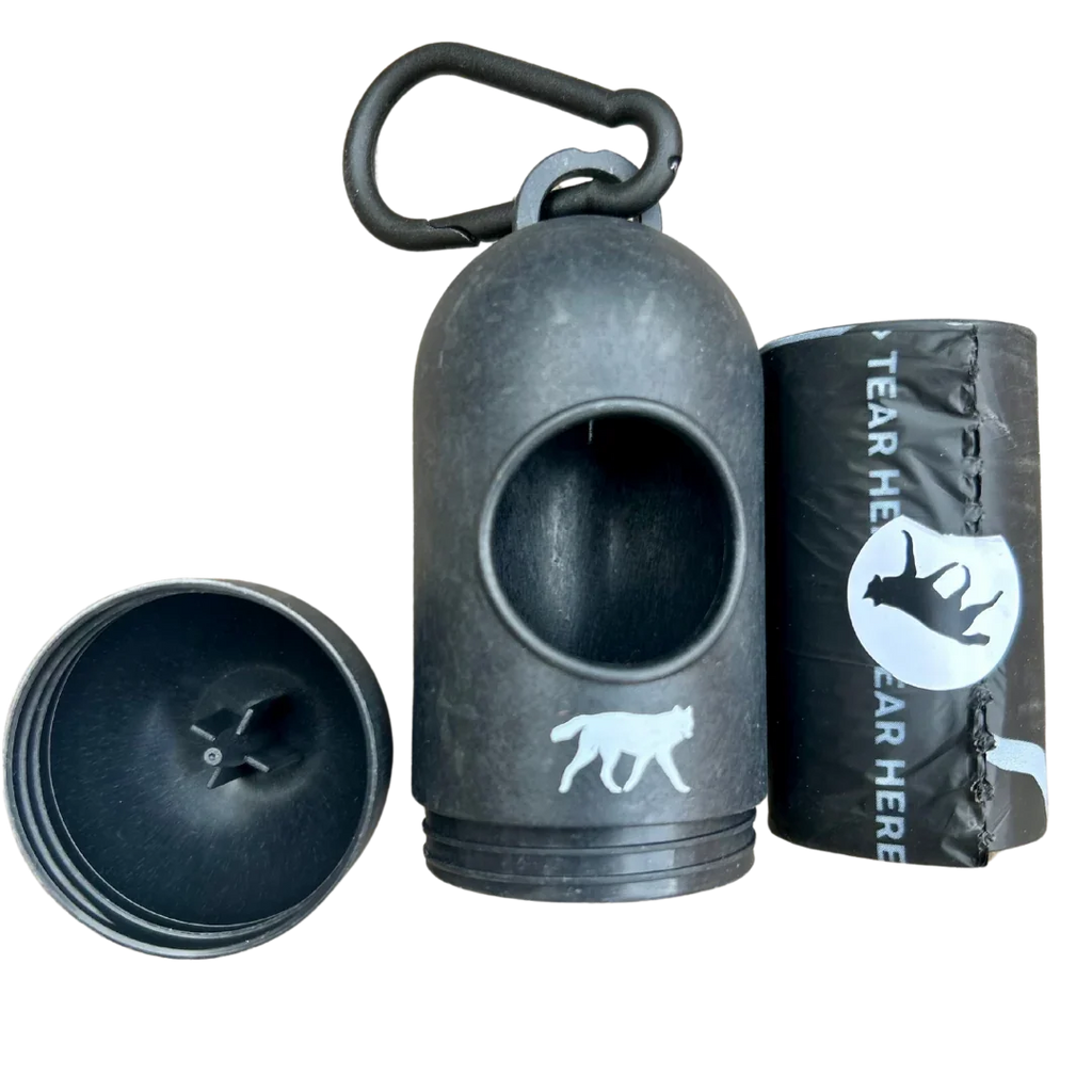 compostable plant-based dog poop bags + bamboo dispenser