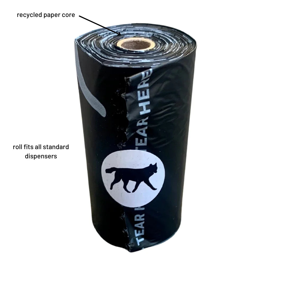 compostable plant-based dog poop bags + bamboo dispenser